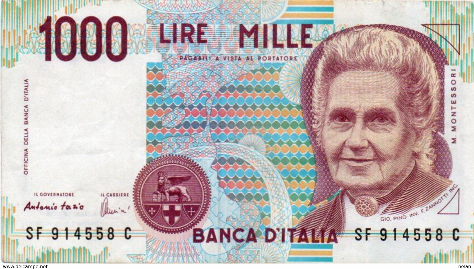 ITALIA  1000 LIRE - 1994 -MONTESSORI -  P-114  Circ.  Firme: Antonio Fazio = Angelo Amici - 1000 Lire