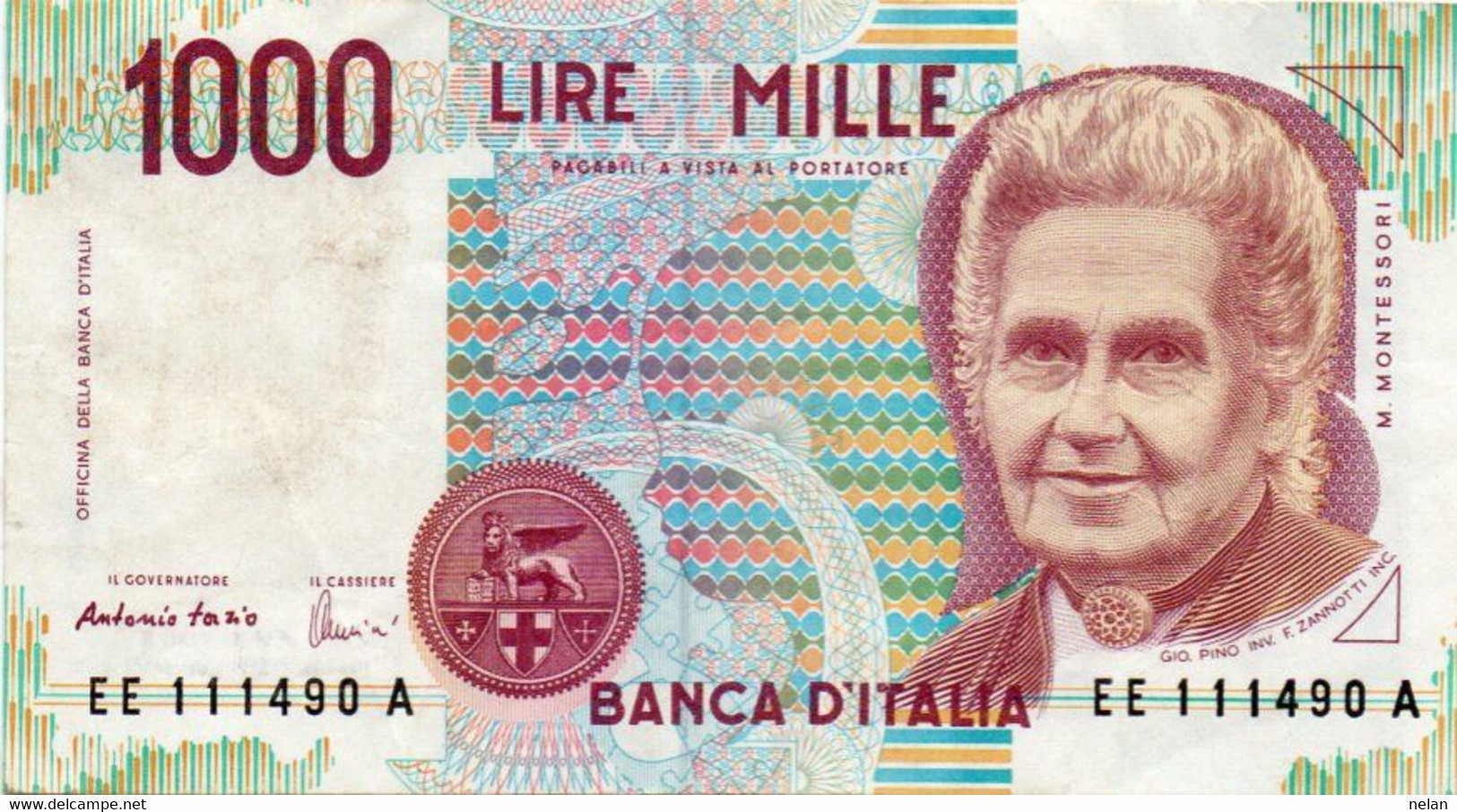 ITALIA  1000 LIRE - 1994 -MONTESSORI -  P-114  Circ. Xf - Firme: Antonio Fazio = Angelo Amici - 1.000 Lire