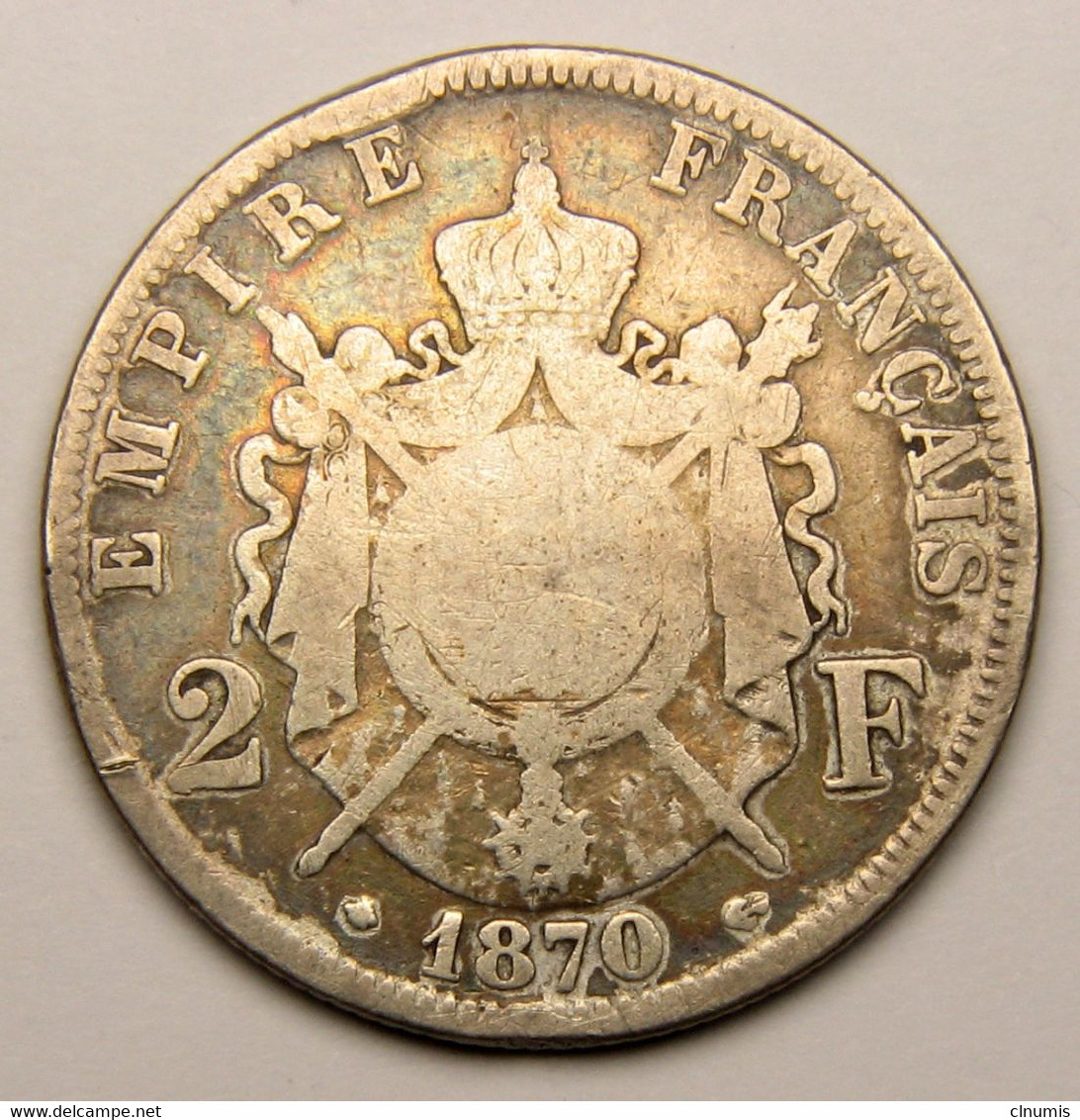 2 Francs Napoléon III, Tête Laurée, 1870 A (Paris), Argent- Second Empire - 2 Francs