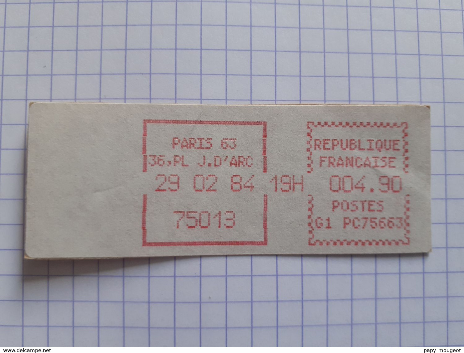 Paris 63 36, Pl J. D'Arc 75013 - 29-02-84 - G1 PC 75663 Tarif 4.90 - 1981-84 LS & LSA Prototypen