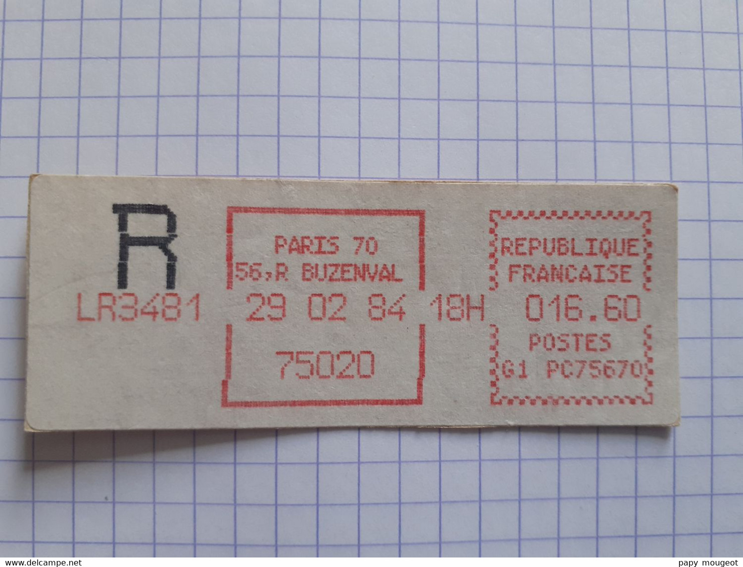 Paris 70 56, R. Buzenval 75020 - 29-02-84 - G1 PC 75670 Tarif 16.60 Lettre Recommandée LR3481 - 1981-84 LS & LSA Prototypen