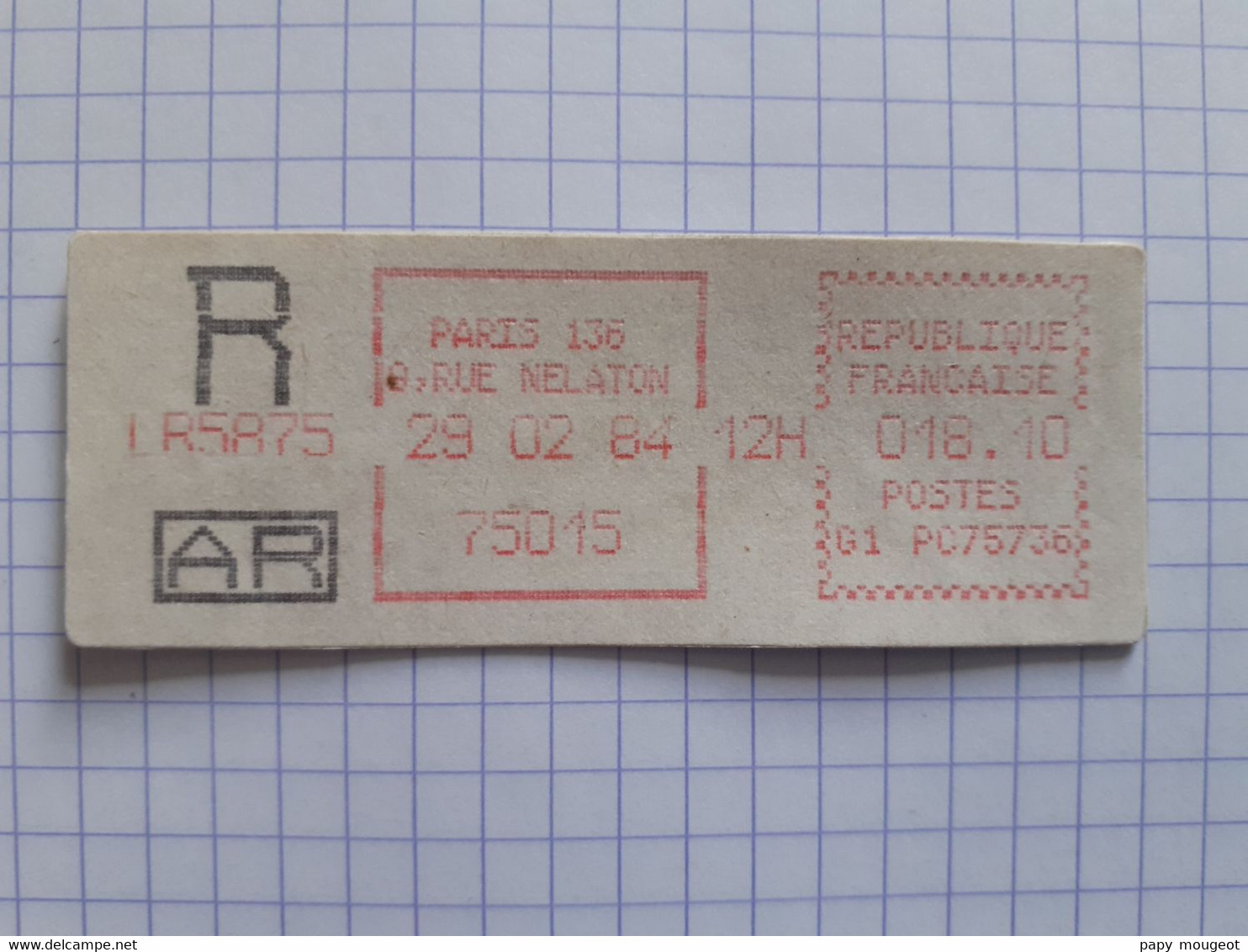 Paris 136 9, Rue Nelaton 75015 - 29-02-84 - G1 PC 75736 Tarif 18.10 Lettre Recommandée Avec AR LR5875 - 1981-84 LS & LSA Prototypen