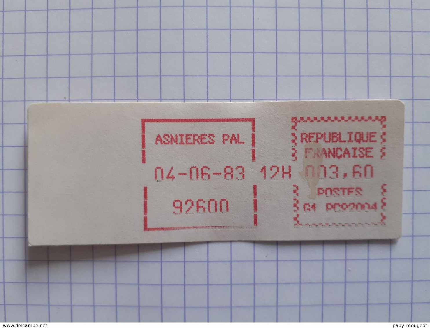 Asnières Pal 92600 - 04-06-83 - G1 PC 92004 Tarif 3.60 - 1981-84 Types « LS » & « LSA » (prototypes)