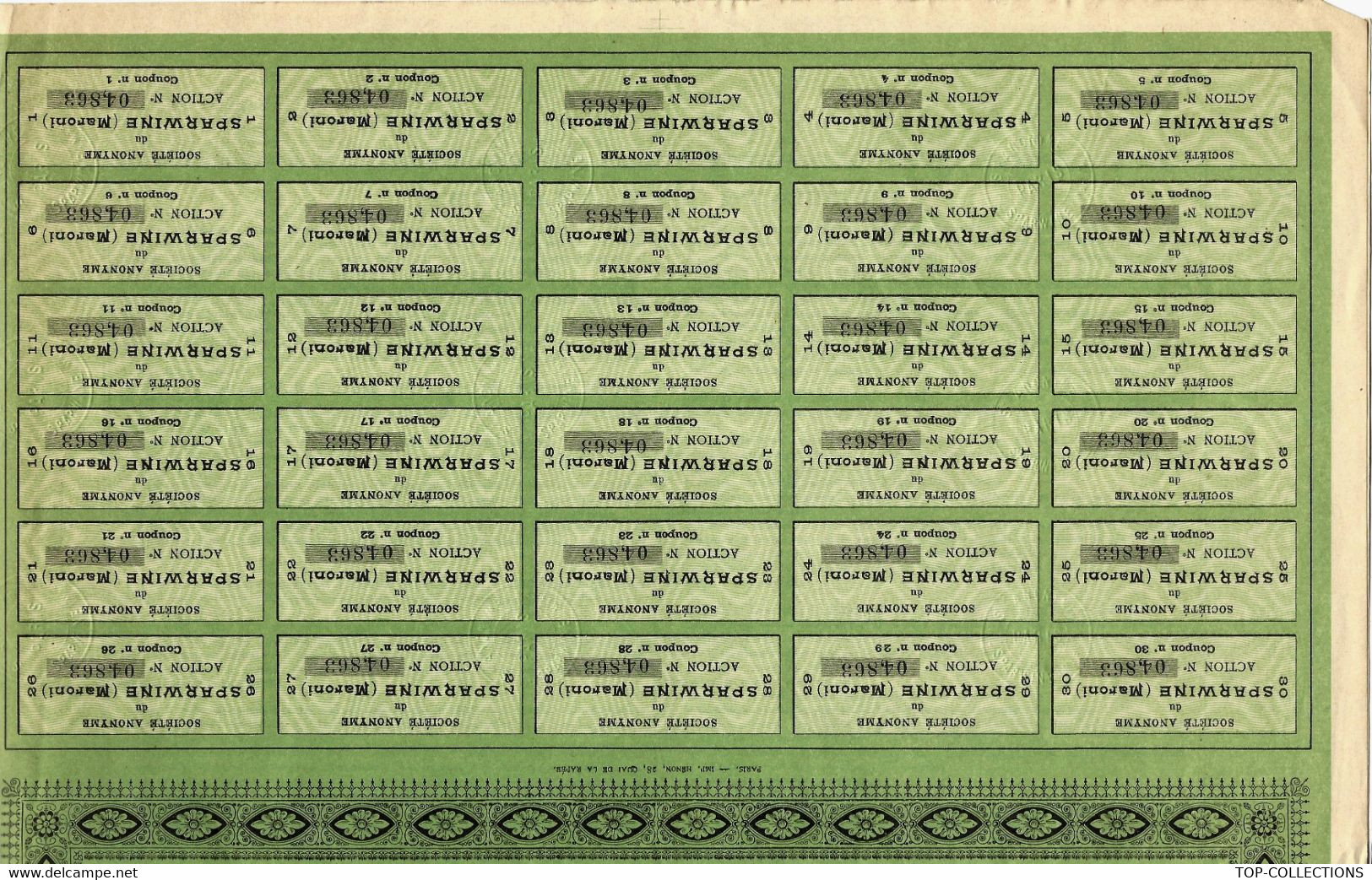 1908 ENTREPRISES COLONIALES GUYANE FRANCAISE EXPLOITATION AURIFERE METAL OR S.A. DU SPARWINE MARONI ACTION 100 FRS  V.CO - Industrie