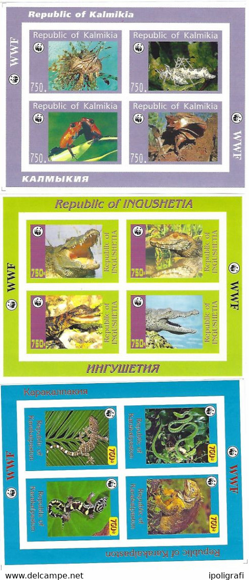 WWF Rettili, Repubbliche Transcaucasiche Kalmuchia, Ingushetia E Karakalpaston  In 3 Fgl Non Dentellati Mnh Spl - Kaukasus