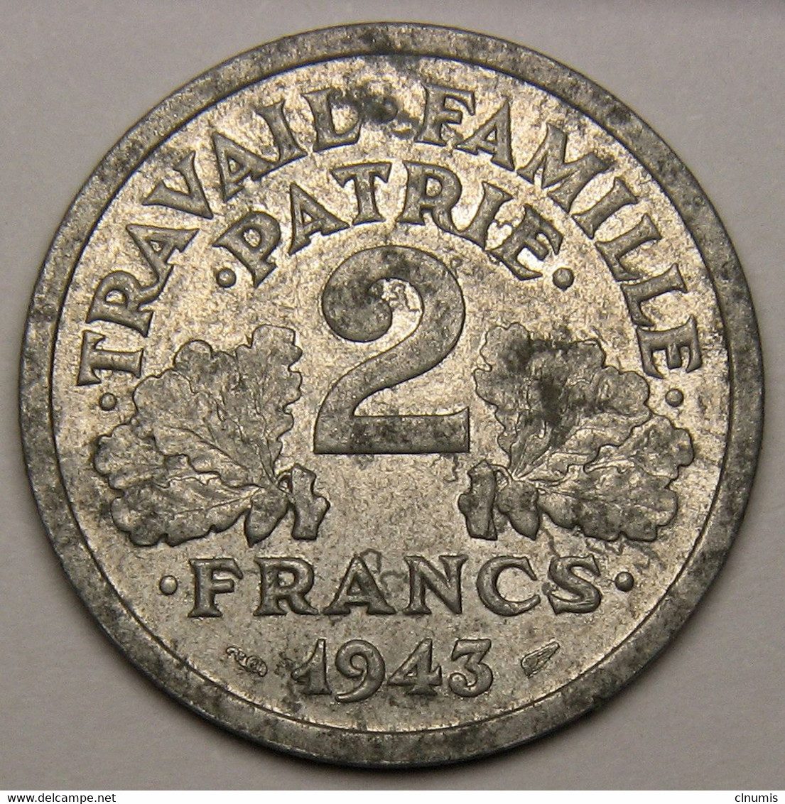 RARE 2 Francs Francisque, 1943 B (Beaumont-le-Roger), Aluminium - Etat Français - 2 Francs