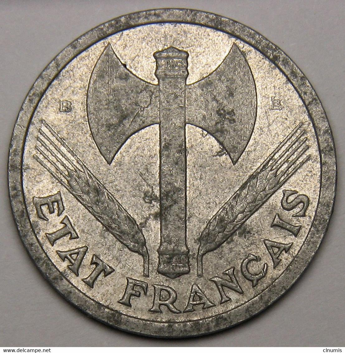 RARE 2 Francs Francisque, 1943 B (Beaumont-le-Roger), Aluminium - Etat Français - 2 Francs