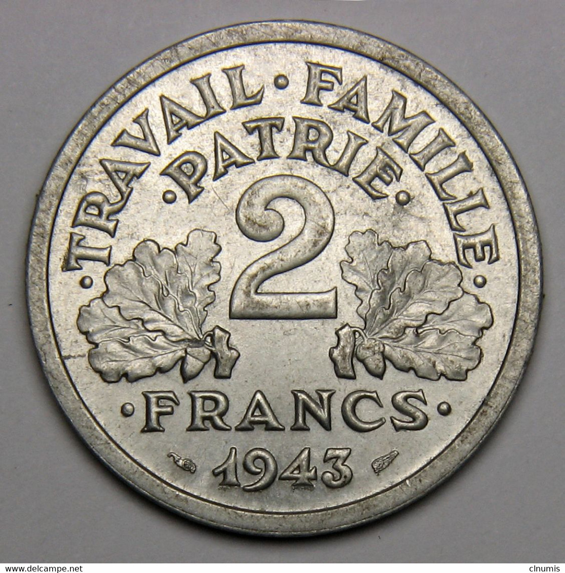 RARE 2 Francs Francisque, 1943 B (Beaumont-le-Roger), Aluminium - Etat Français - 2 Francs