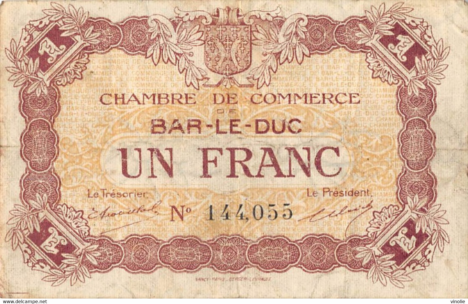 22-1843 : BILLET CHAMBRE DE COMMERCE 1 FRANC. BAR-LE-DUC. MEUSE. - Chambre De Commerce