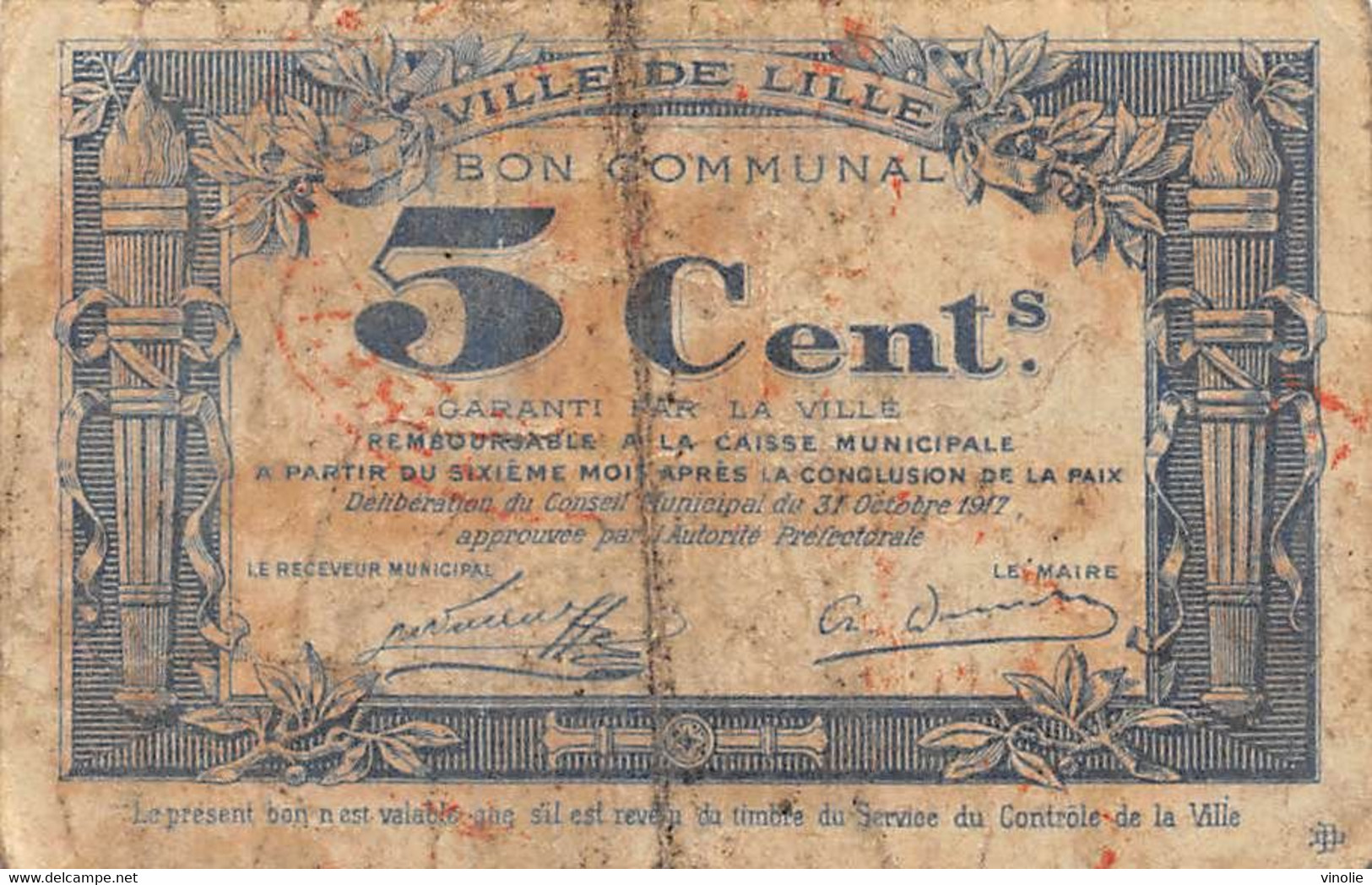 22-1852 : BILLET CHAMBRE COMMERCE 5 CENTIMES. LILLE. NORD - Chambre De Commerce