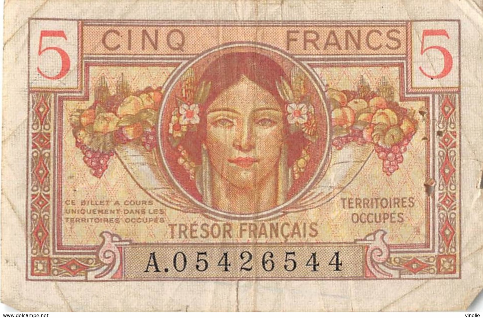22-1850 : BILLET 5 FRANCS  TRESOR FRANCAIS TERRITOIRES OCCUPES - 1947 French Treasury