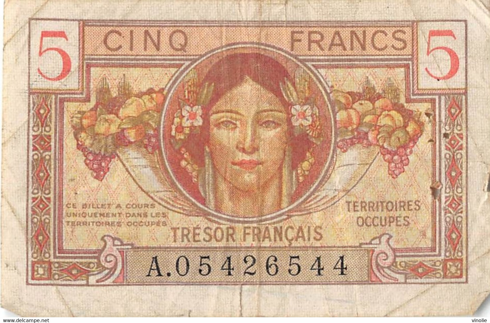 22-1850 : BILLET 5 FRANCS  TRESOR FRANCAIS TERRITOIRES OCCUPES - 1947 Franse Schatkist