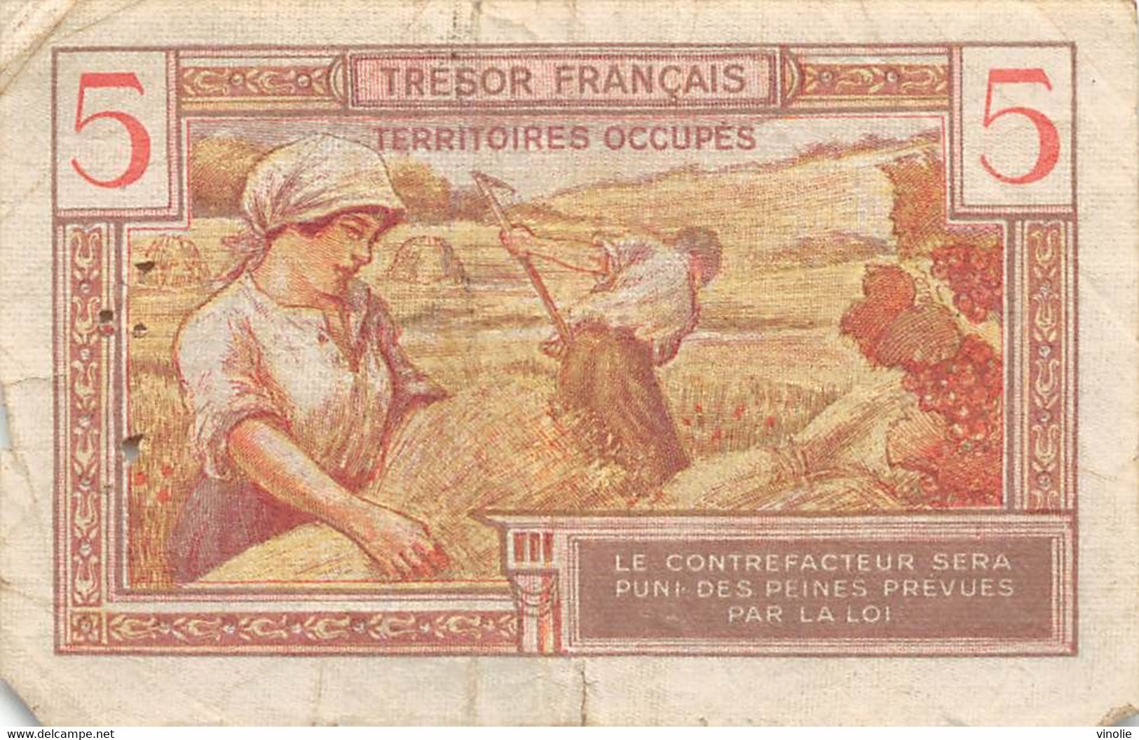 22-1850 : BILLET 5 FRANCS  TRESOR FRANCAIS TERRITOIRES OCCUPES - 1947 Tesoro Francés