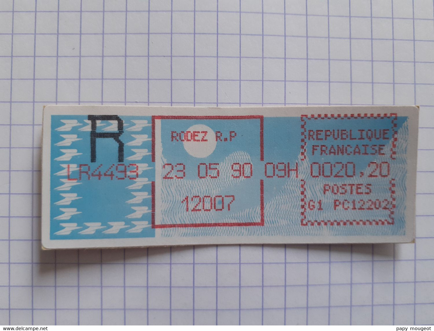 Rodez R.P 12007 - 23-05-90 - G1 PC12202 Tarif 20.20 R LR4493 - 1985 « Carrier » Paper