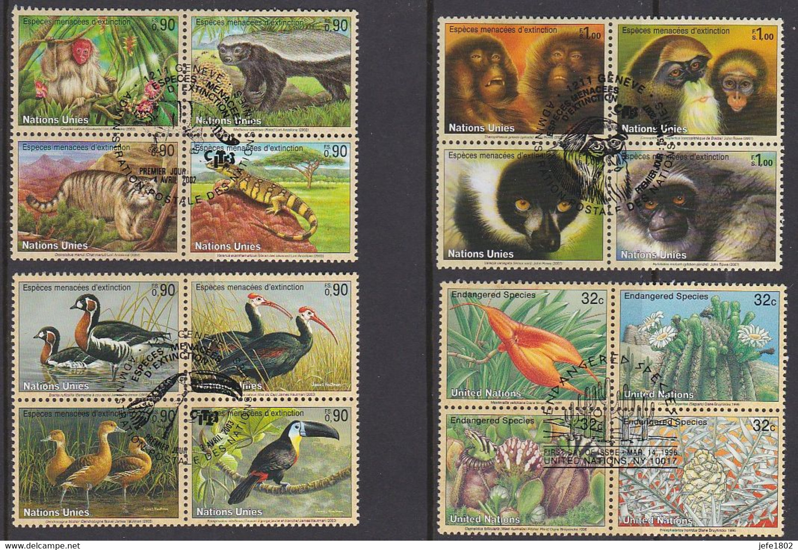 Espèces Menacées D'extinction (FS) Endangered Species (c)  - 16 Cancelled Stamps Nations Unies - United Nations - Colecciones & Series