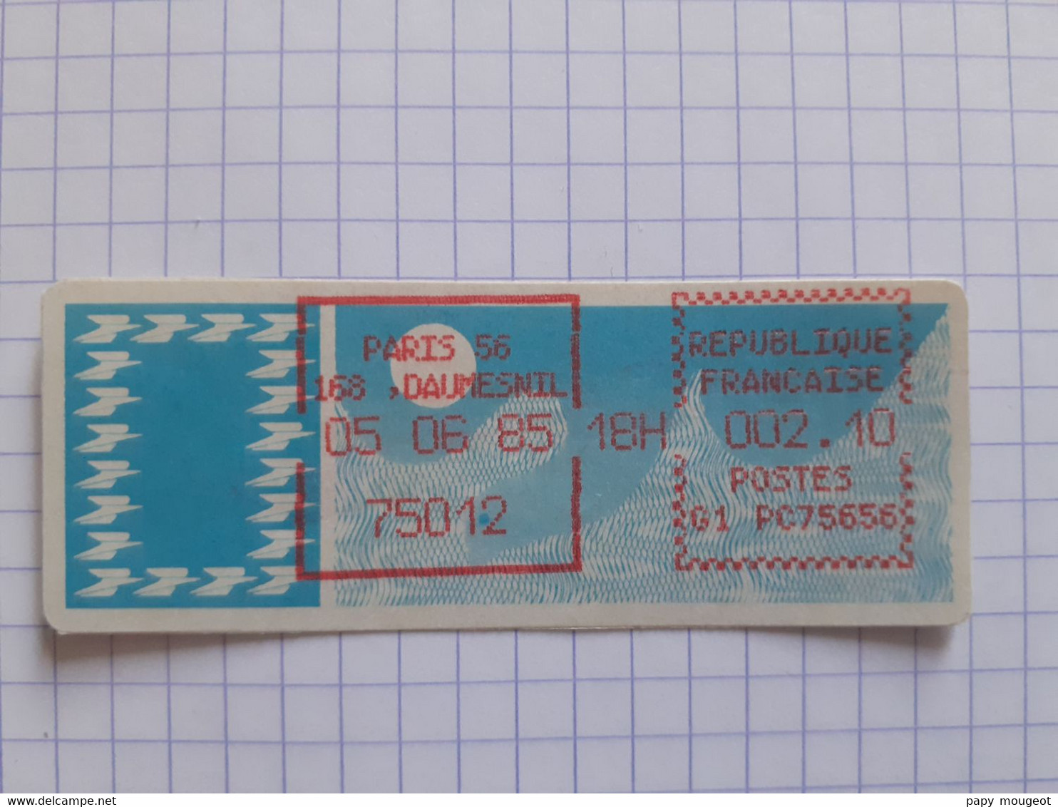 Paris 56 168, Daumesnil 75012 - 05-06-85 - G1 PC75656 Tarif 2.10 - 1985 « Carrier » Paper