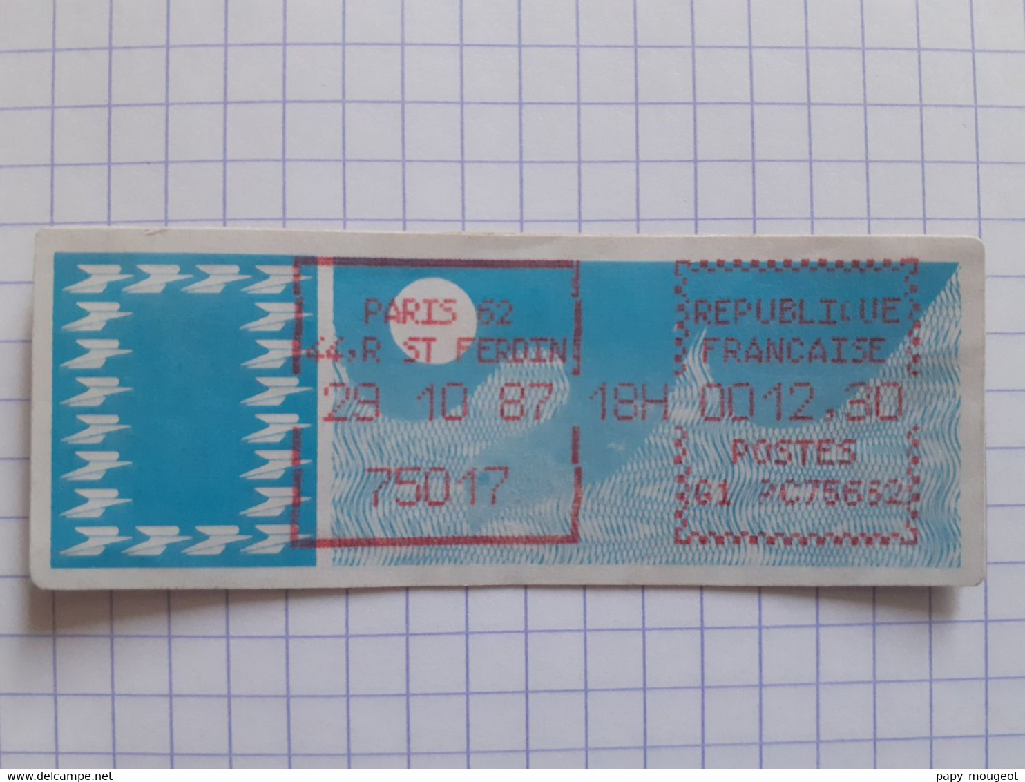 Paris 62 44, R St Feroin 75017 - 29-10-87 - G1 PC75662 Tarif 12.30 - 1985 « Carrier » Paper