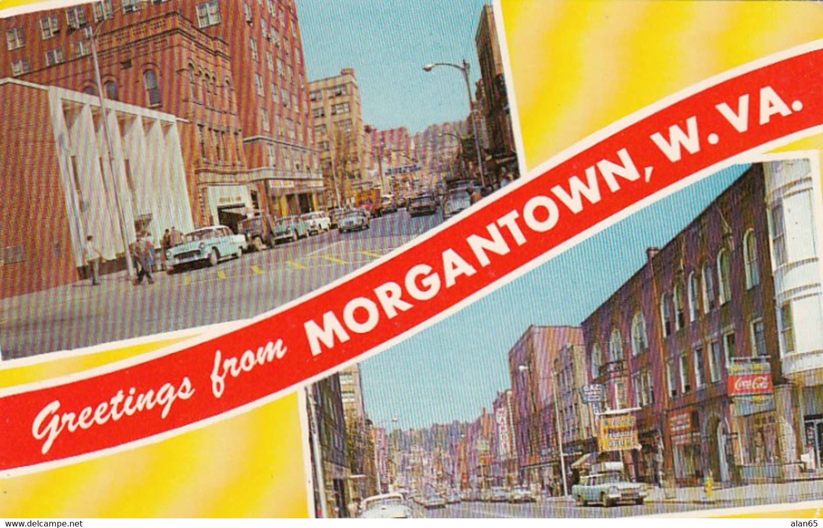 Morgantown West Virginia, Street View Autos C1950s Vintage Postcard - Morgantown