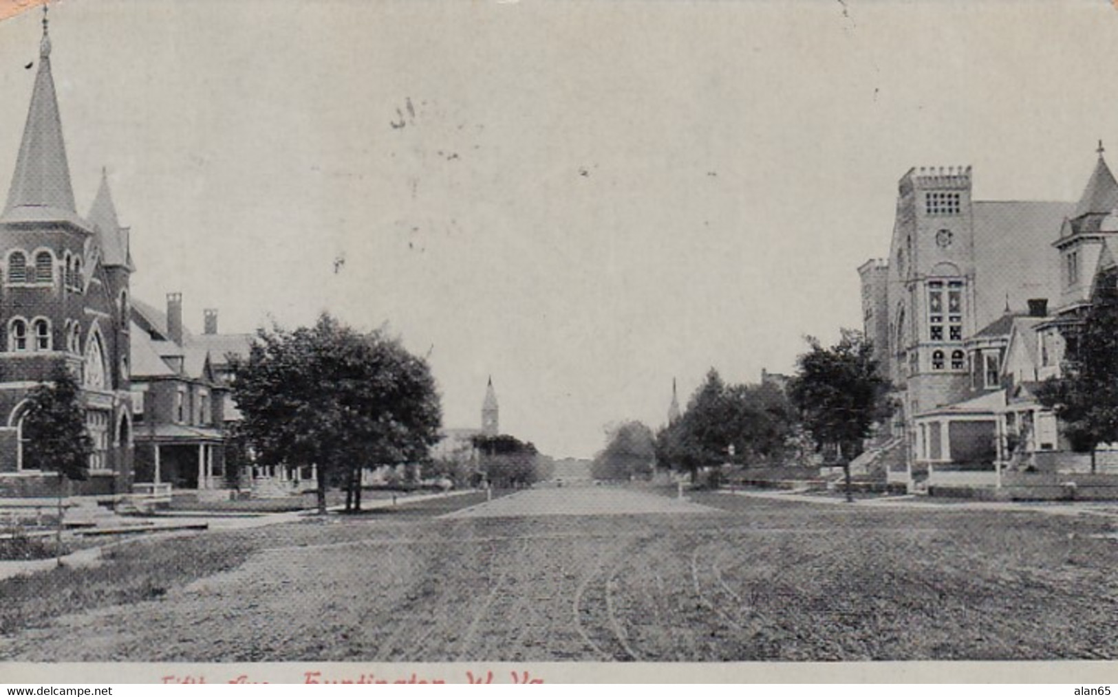 Huntington West Virginia, Fifth Avenue Street Scene, Churches C1900s Vintage Postcard - Huntington