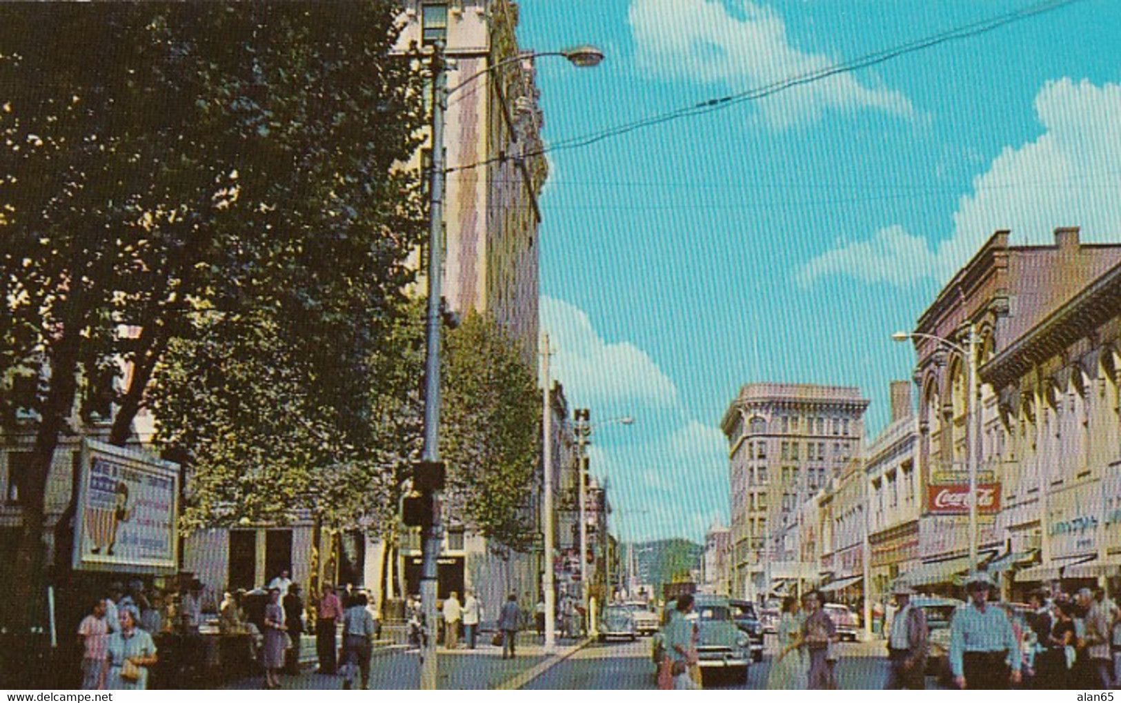 Clarksburg West Virginia, Street Scene, Autos, Coca-Cola Sign C1950s Vintage Postcard - Clarksburg