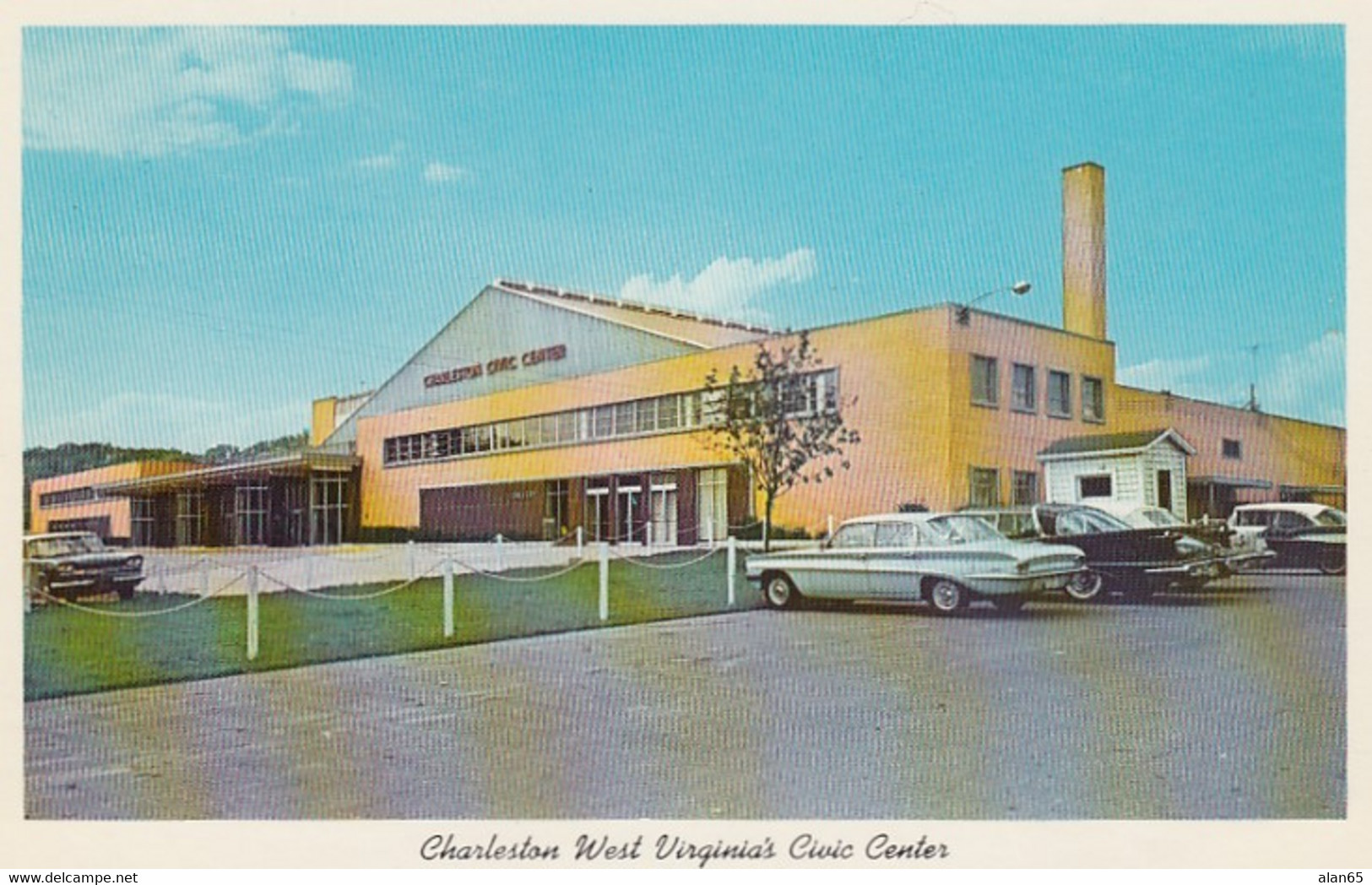 Charleston West Virginia, Civic Center Building, Autos C1960s Vintage Postcard - Charleston