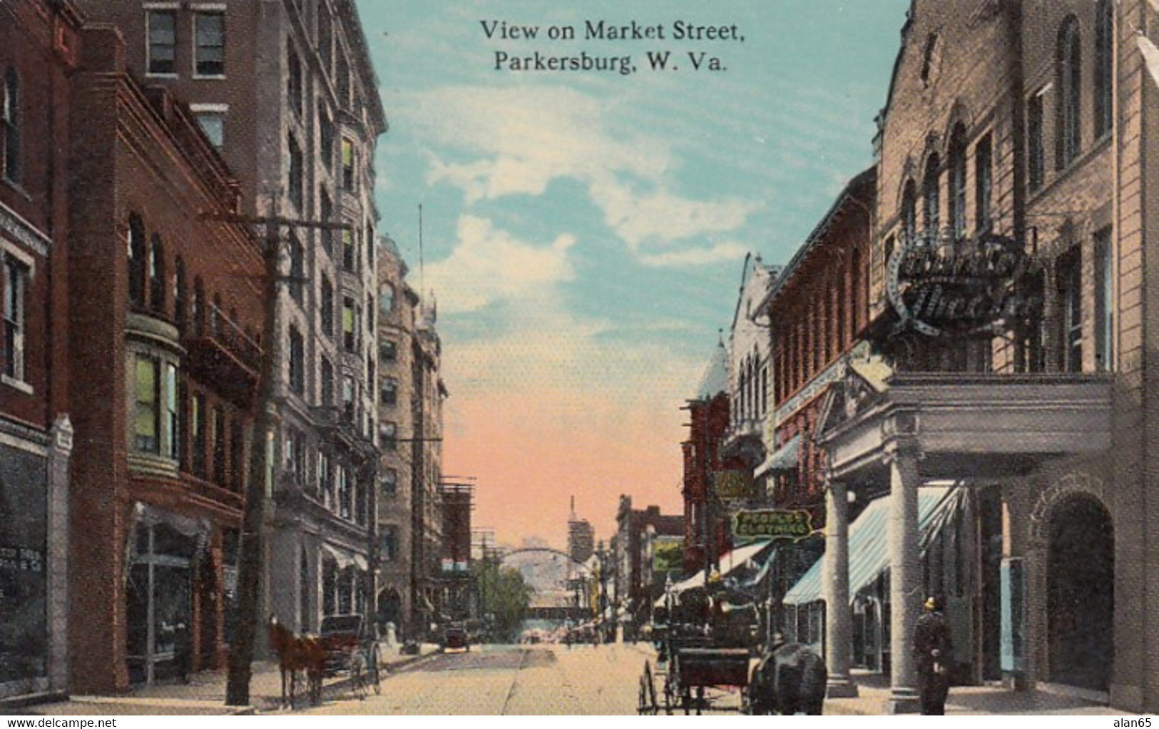 Parkersburg West Virginia, View On Market Street, Horse-drawn Wagon, Theatre C1910s Vintage Postcard - Parkersburg