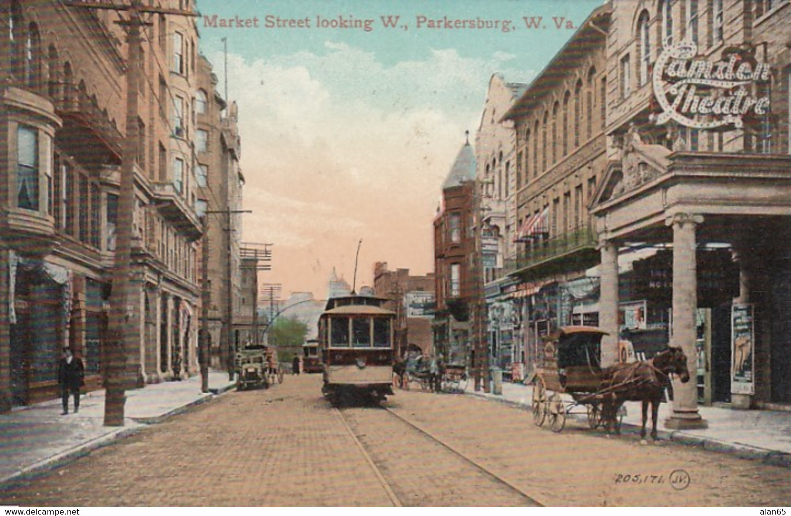 Parkersburg West Virginia, Market Street Business District, Street Car C1900s/10s Vintage Postcard - Parkersburg