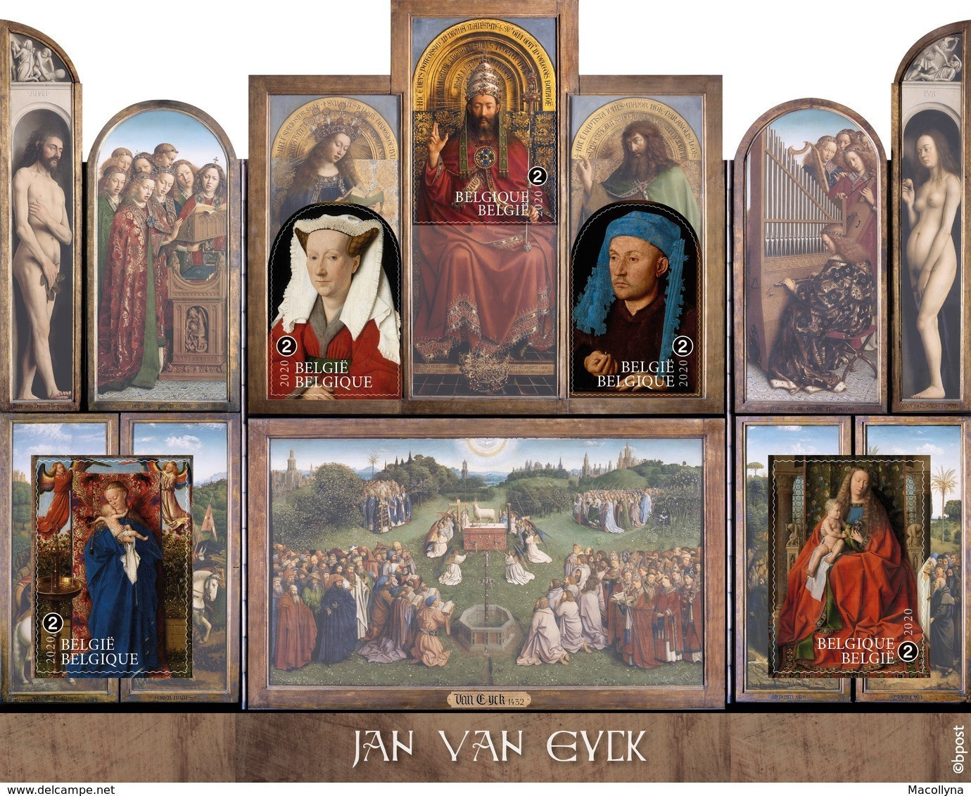 Belg. 2020 - 4913/17** Détails De L'Agneau Mystique -  Blok 287** Jan Van Eyck ** Détail Lam Gods ** Zelfklevend - Nuevos