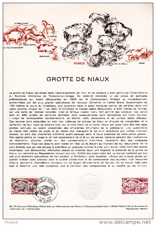 &#9989; " GROTTE DE NIAUX " Sur Document Philatélique Officiel De 1979.  N° YT 2043. Parfait état. DPO - Préhistoire