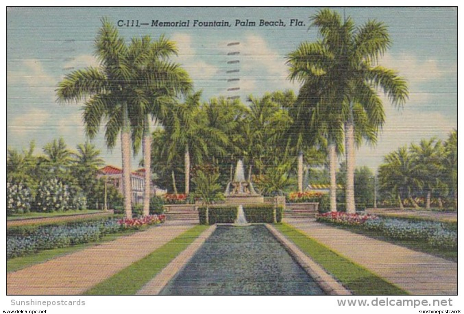 Florida Palm Beach Memorial Fountain 1947 Curteich - Palm Beach