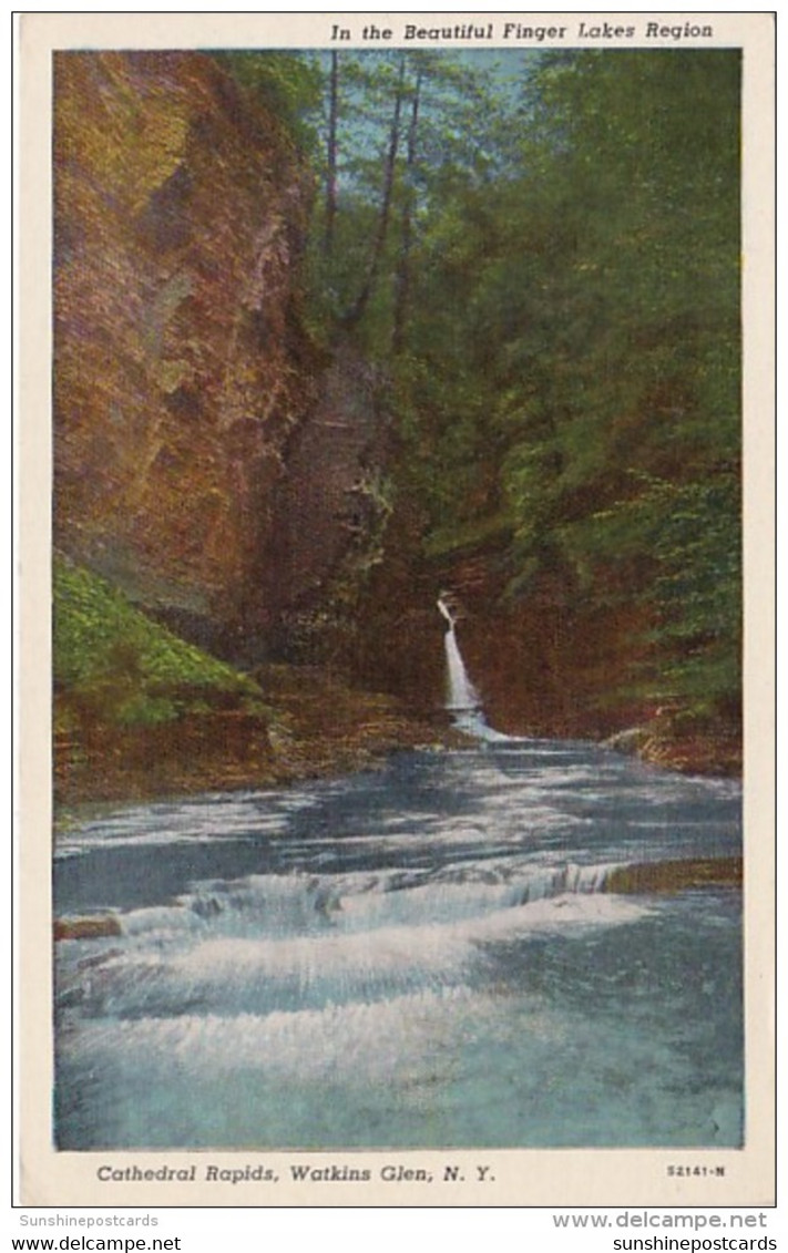 New York Watkins Glen Cathedral Rapids Curteich - Adirondack