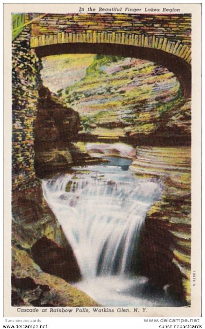 New York Watkins Glen Cascade Of Rainbow Falls Curteich - Adirondack