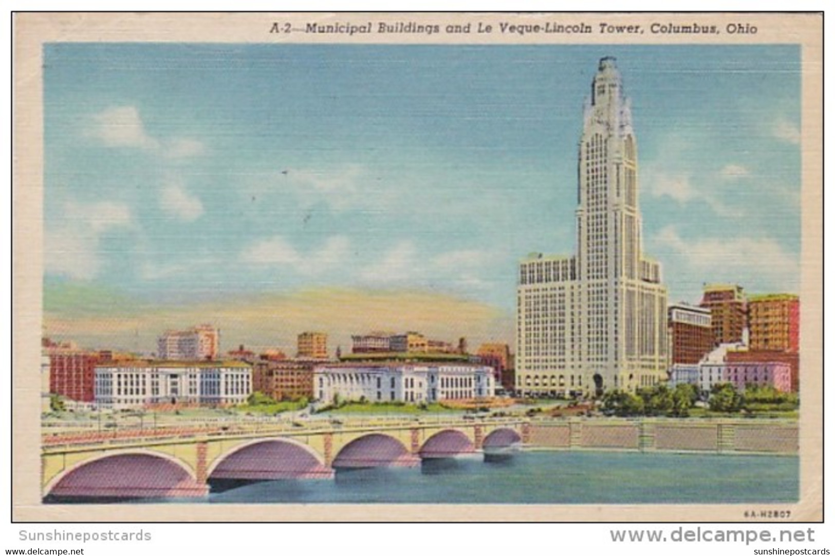 Ohio Columbus Municipal Buildings &amp; Le Veque-Lincoln Tower 1955 Curteich - Columbus