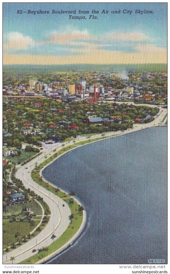 Florida Tampa Bayshore Boulevard From The Air &amp; City Skyline Curteich - Tampa
