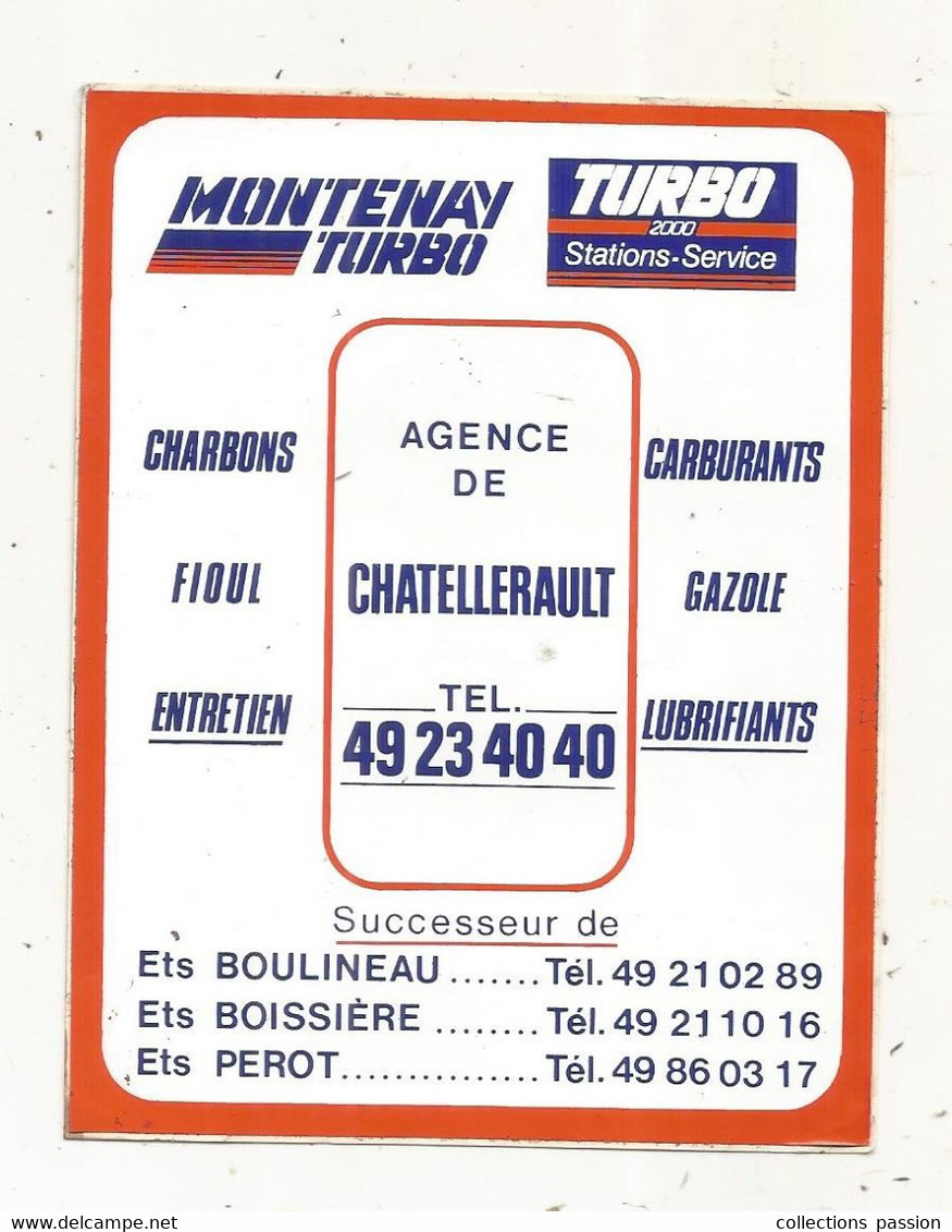 Autocollant , MONTENAY TURBO , Station Service TURBO 2000 ,CHATELLERAULT ,Vienne,125 X 100 Mm - Pegatinas