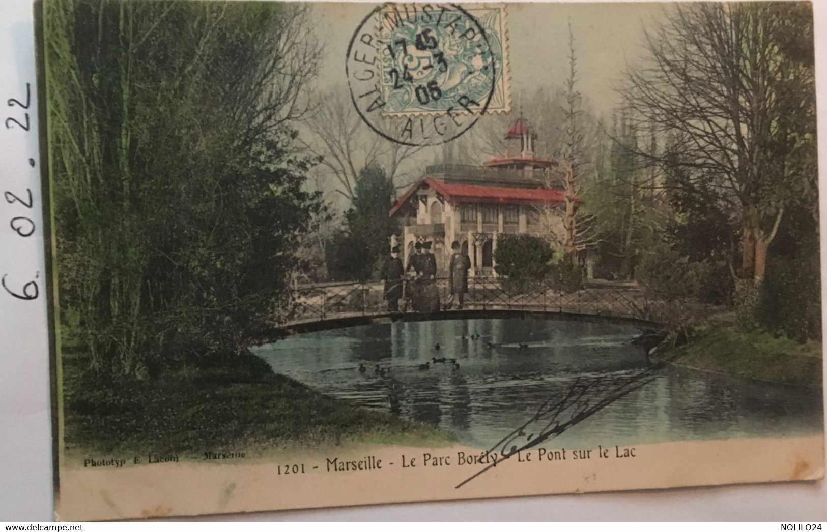 Cpa, écrite En 1906, Couleur, Marseille Le Parc Borély Le Pont Sur Le Lac,animée, éd Lacour, 13 Bouches Du Rhône - Parks, Gärten