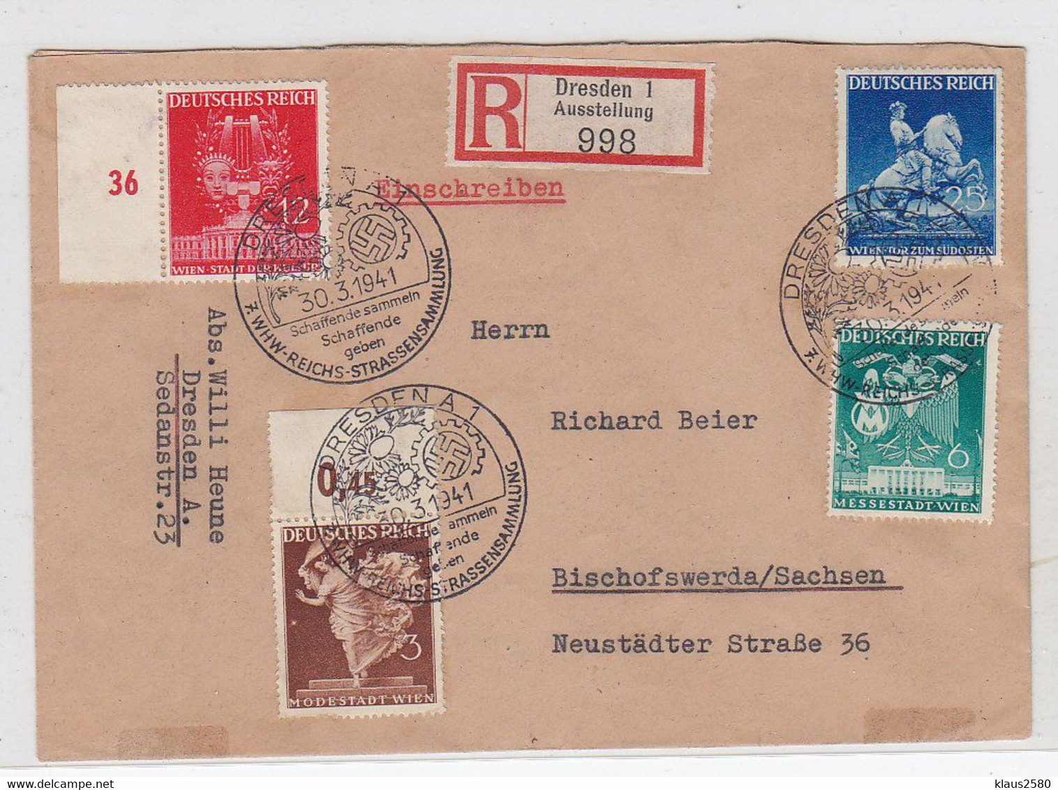 Deutsches Reich R-Brief Mit Satz-Frankatur+SST+AKs - Cartas & Documentos
