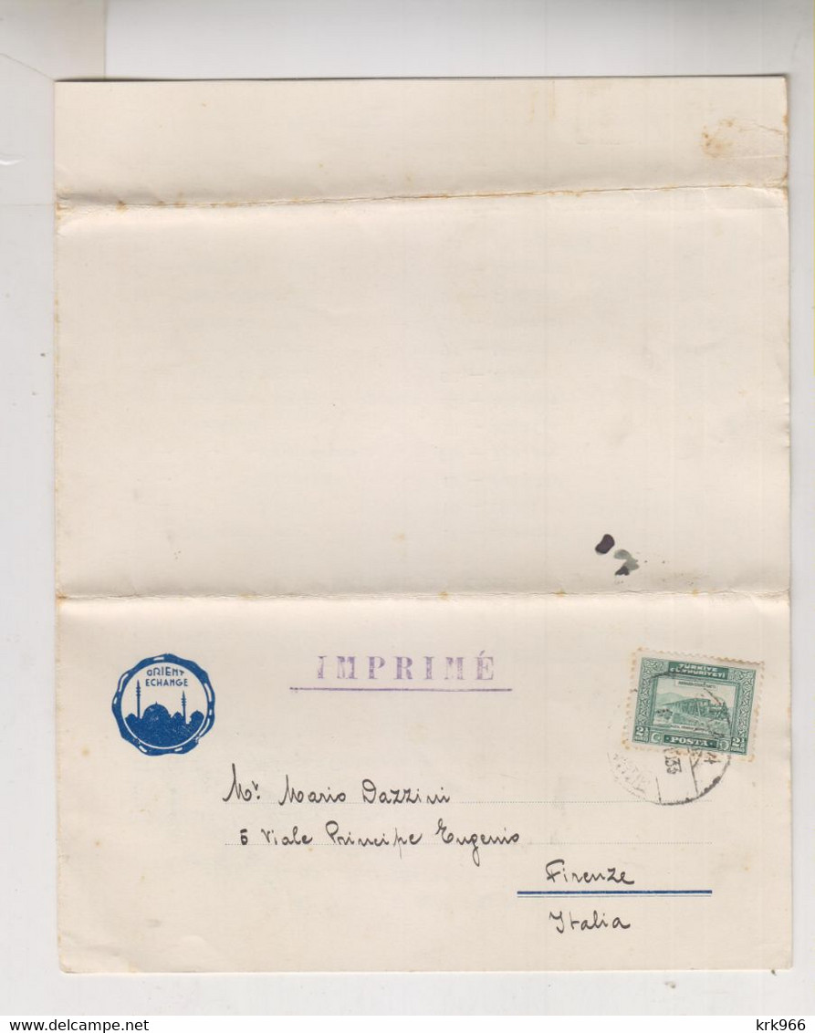 TURKEY 1933   GALATA ISTANBUL Nice Printed Mater Cover To Italy - Lettres & Documents