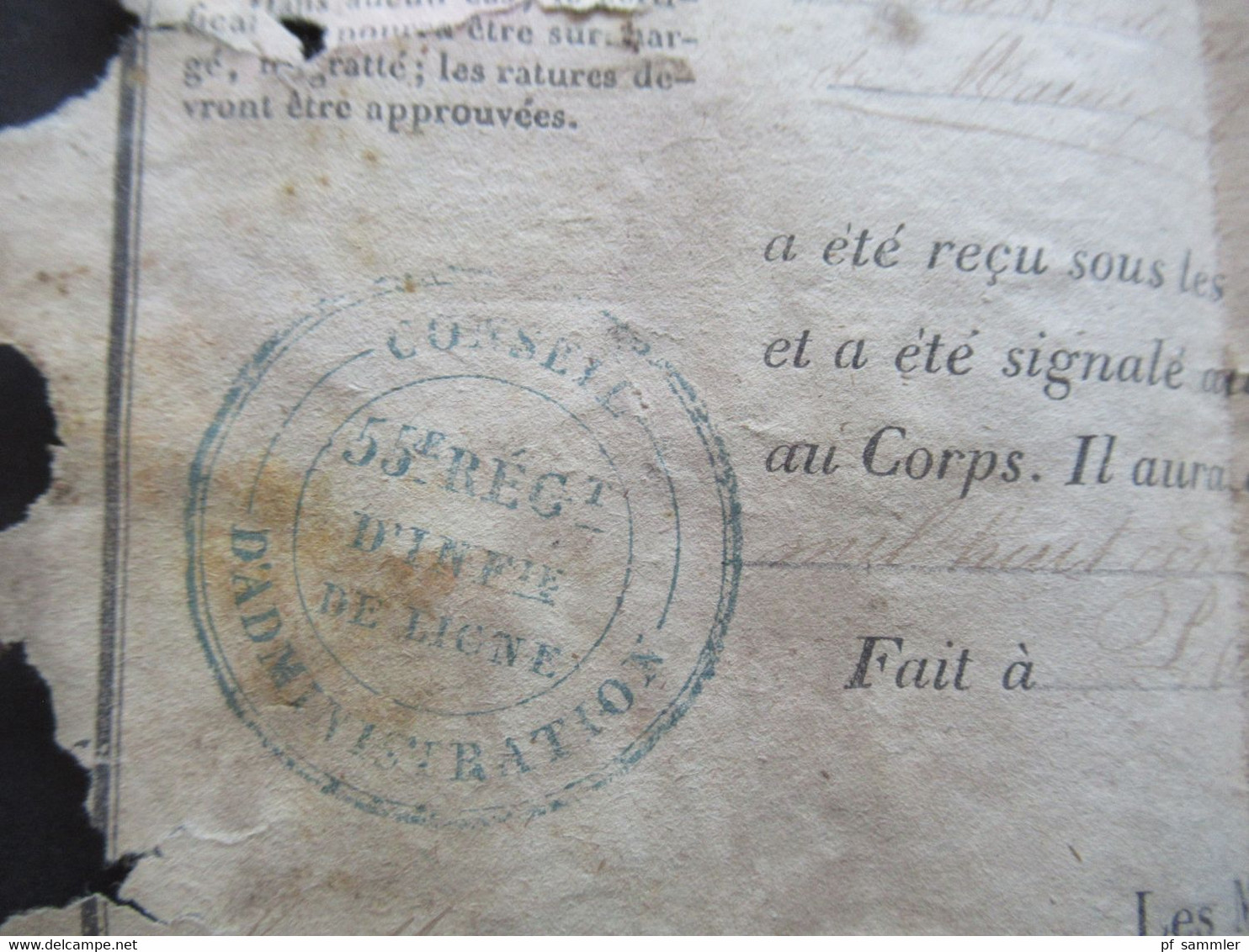 Paris 1836 55e Regiment d'Infanterie de ligne Brief nach  Angers / Sous - Intendant Militaire mit Unterschriften