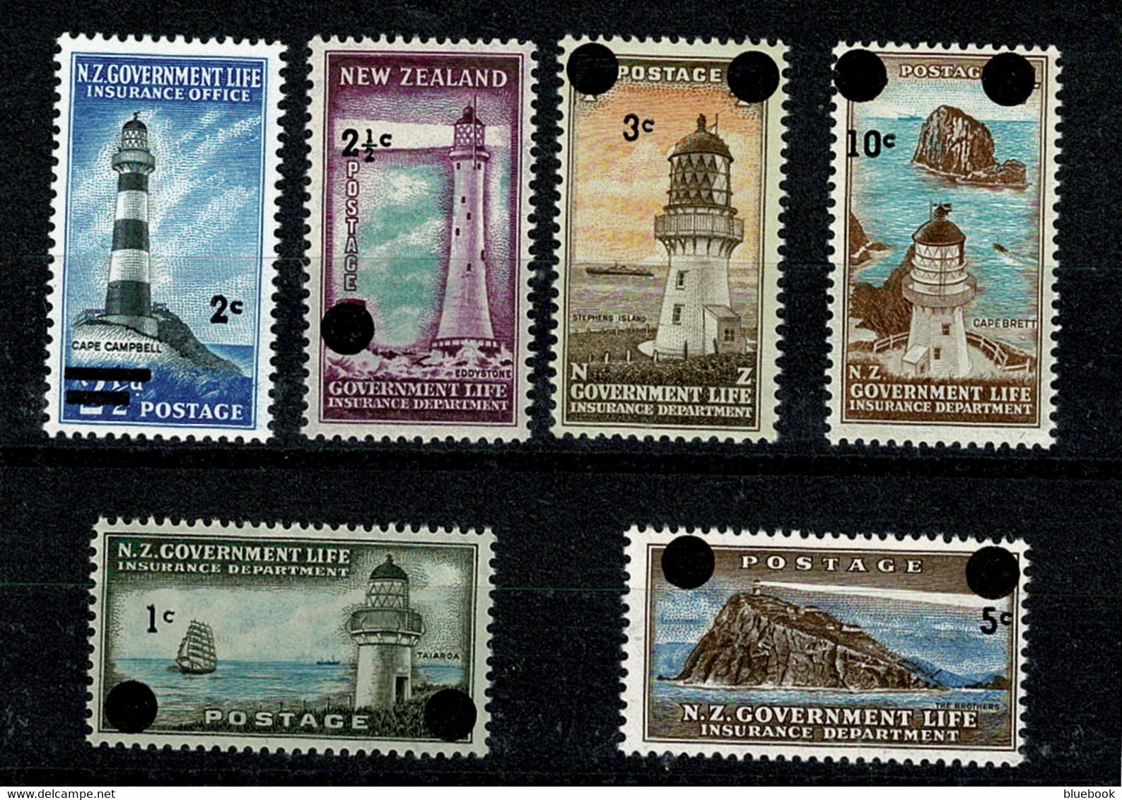 Ref 1539 - New Zealand - 1967 MNH Life Assurance Stamps - Lighthouses - Unused Stamps