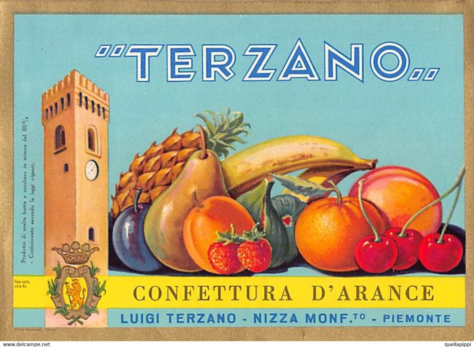 013842 "NIZZA MONFERRATO - LUIGI TERZANO - CONFETTURA D'ARANCE" III QUARTO XX SECOLO. ETICHETTA - LABEL - Fruit En Groenten