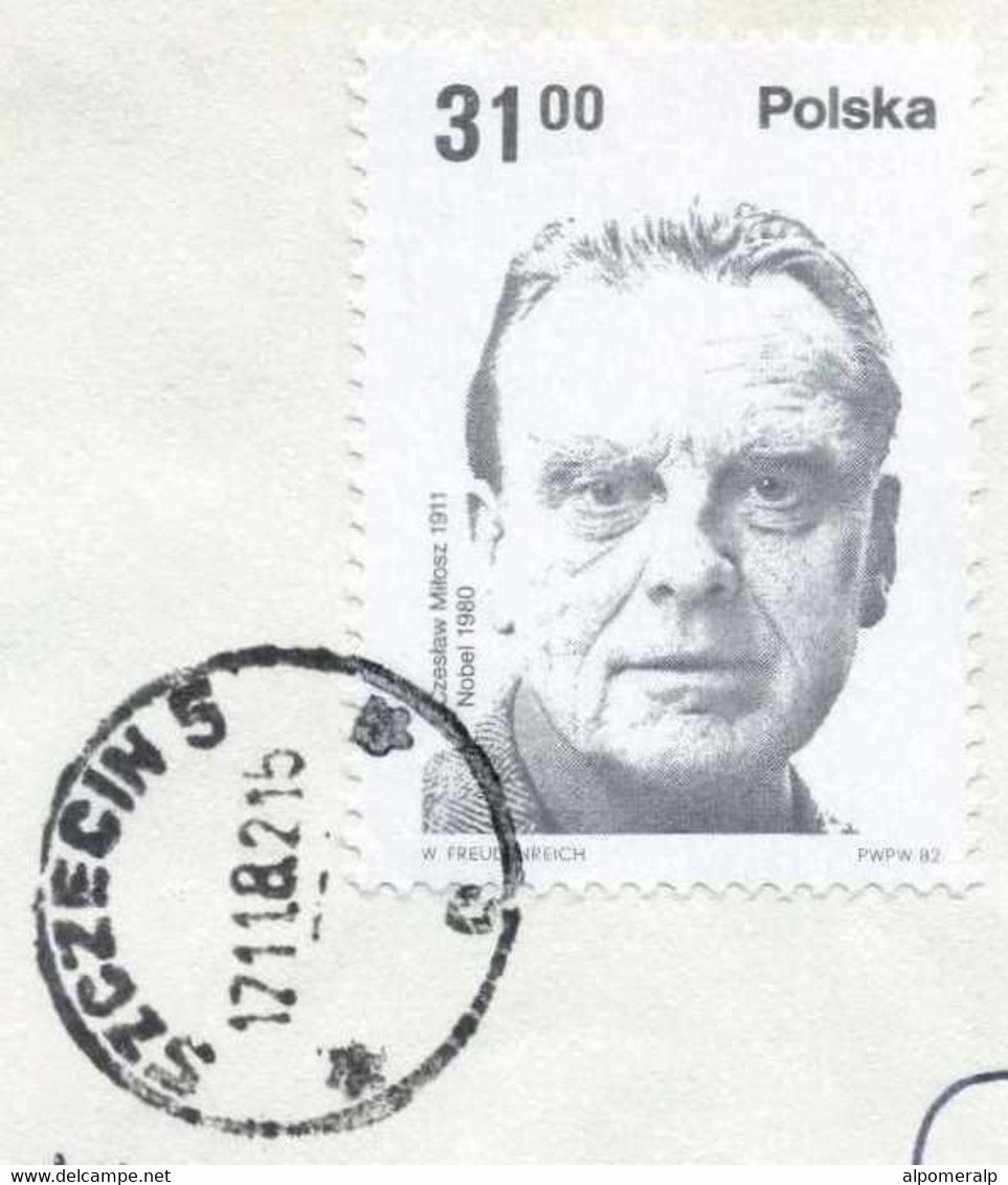 Poland Szczecin 1982 Airmail Cover, Mi 2811 C. Milosz (1911-2004), Poet, Polish Nobel Prize Winners - Flugzeuge