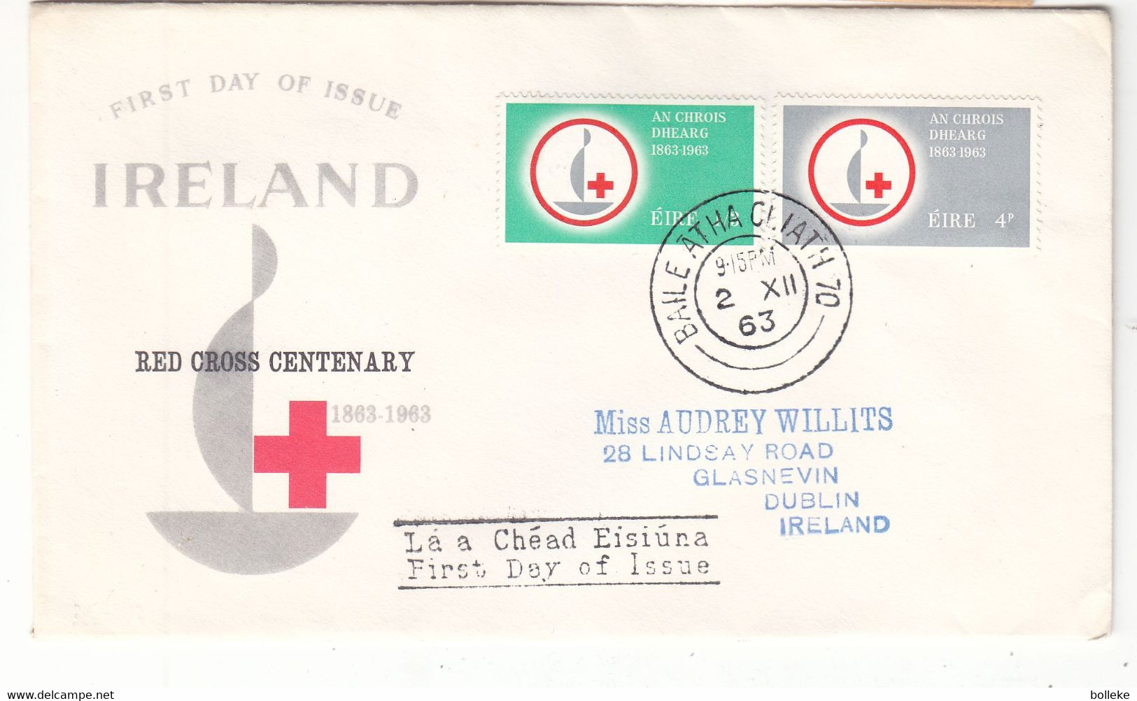 Irlande - Lettre FDC De 1963 - Oblit Baile Atha Cliath - Croix Rouge - - Cartas & Documentos