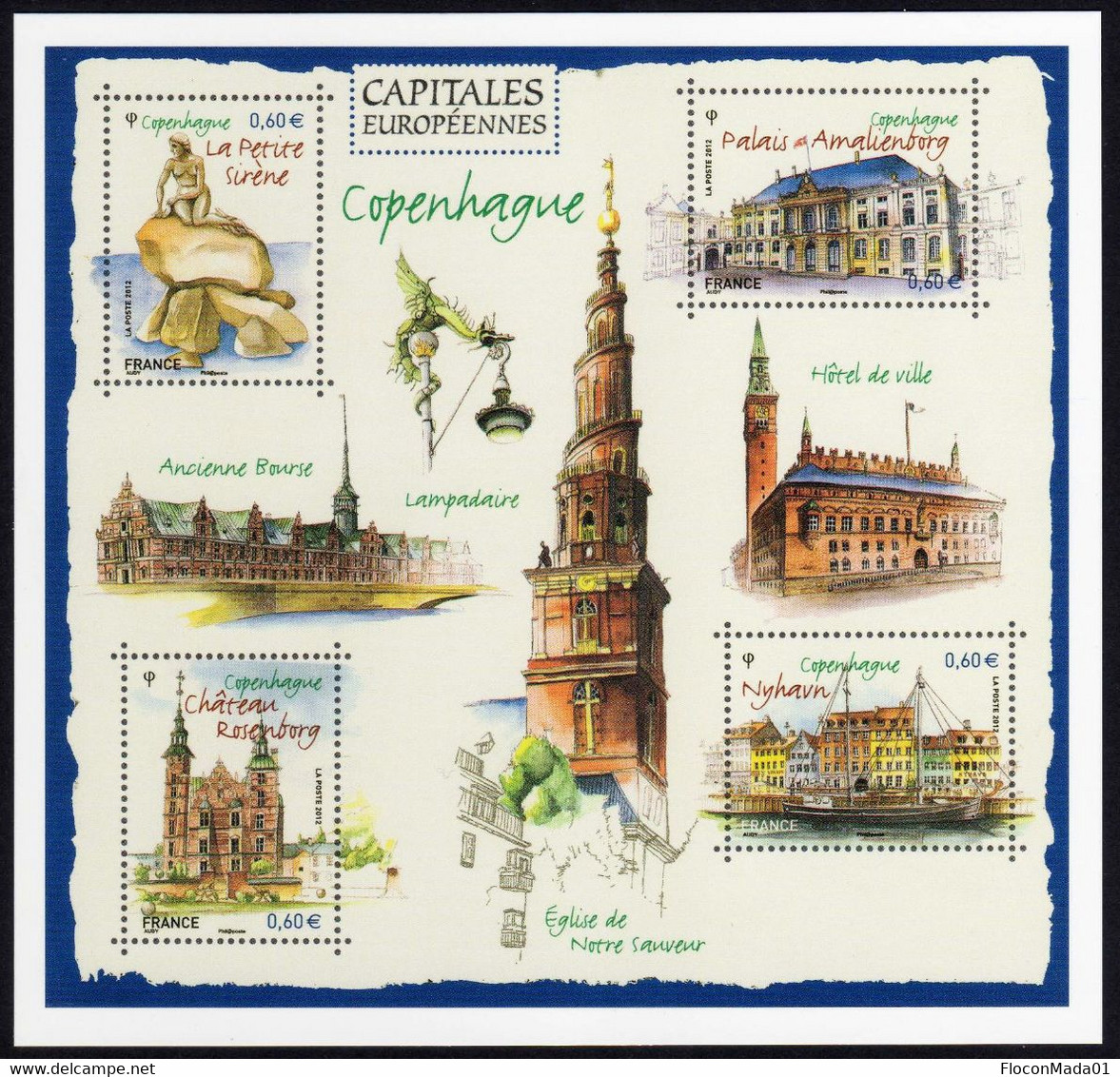 France Danemark Danmark PAP Reproduction 2019 Bloc 2012 Copenhague Nyhavn   MNH TB Voir Scans - Documenten Van De Post