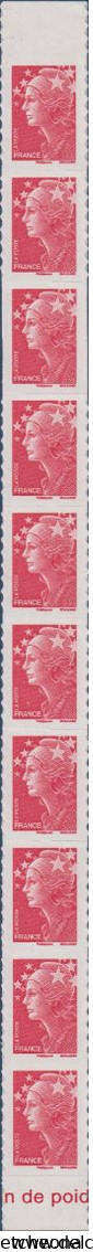 VARIETE TVP Rouge Marianne De Beaujard 175a Découpe Déplacée Bande De 10 Haut/bas Feuille Adhésif Boutique Pro - Unused Stamps