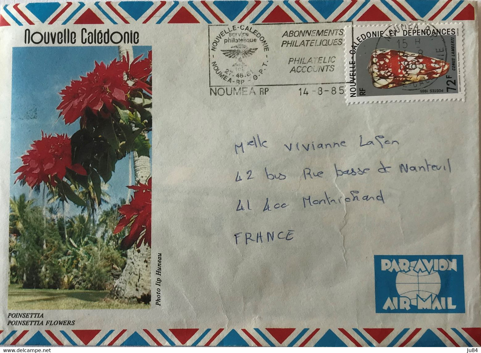 Nouvelle Calédonie - Nouméa R.P. - Lettre Avion Pour La France - Poinsettia Flowers - 14 Août 1985 - Oblitérés