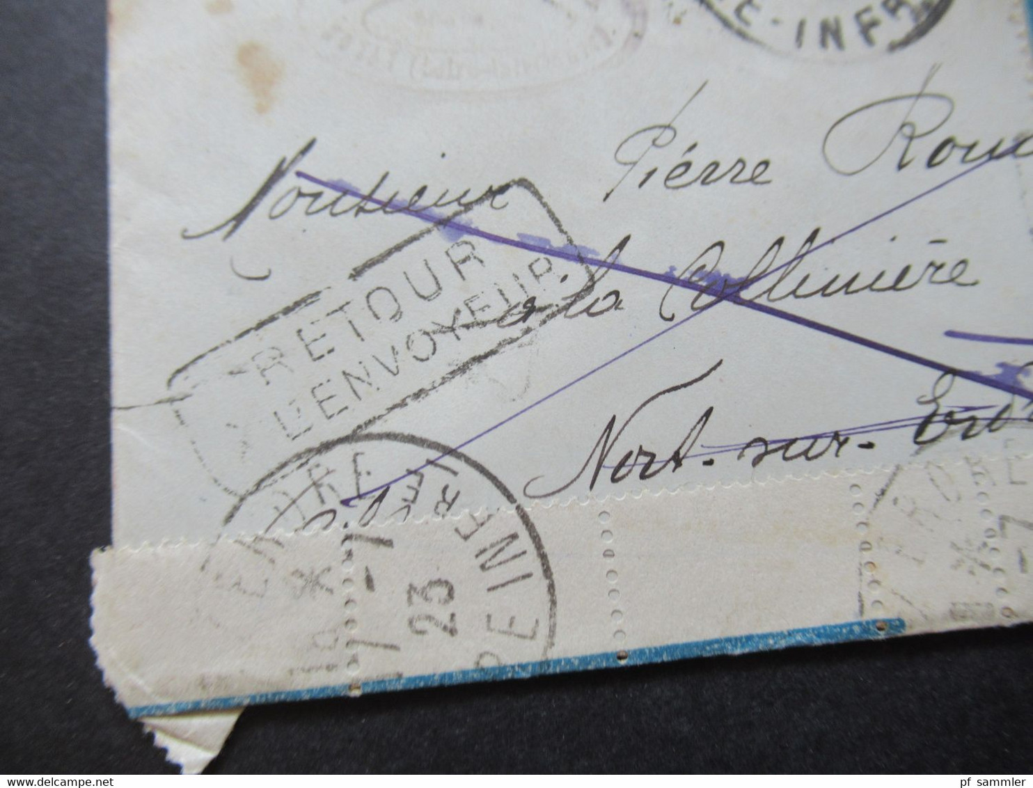 Frankreich Nozay 1925 Säerin Retour Beleg 2x Stempel Retour L'Envoyeur / Viele Stempel Und Bogenränder!! - Cartas & Documentos