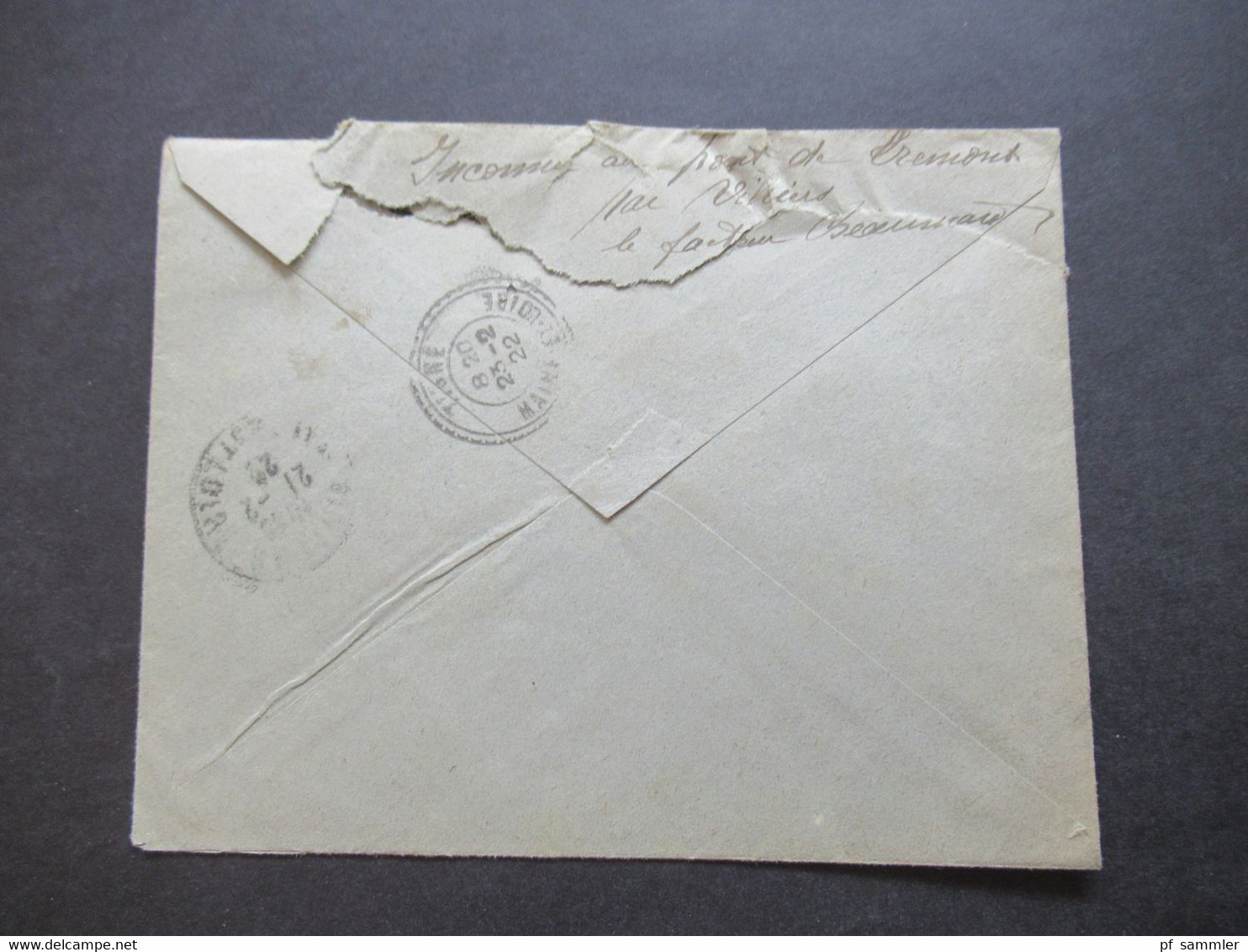 Frankreich 1922 Säerin Retour Beleg Tigne Stempel Retour A L'Envoyeur 4211 - Cartas & Documentos