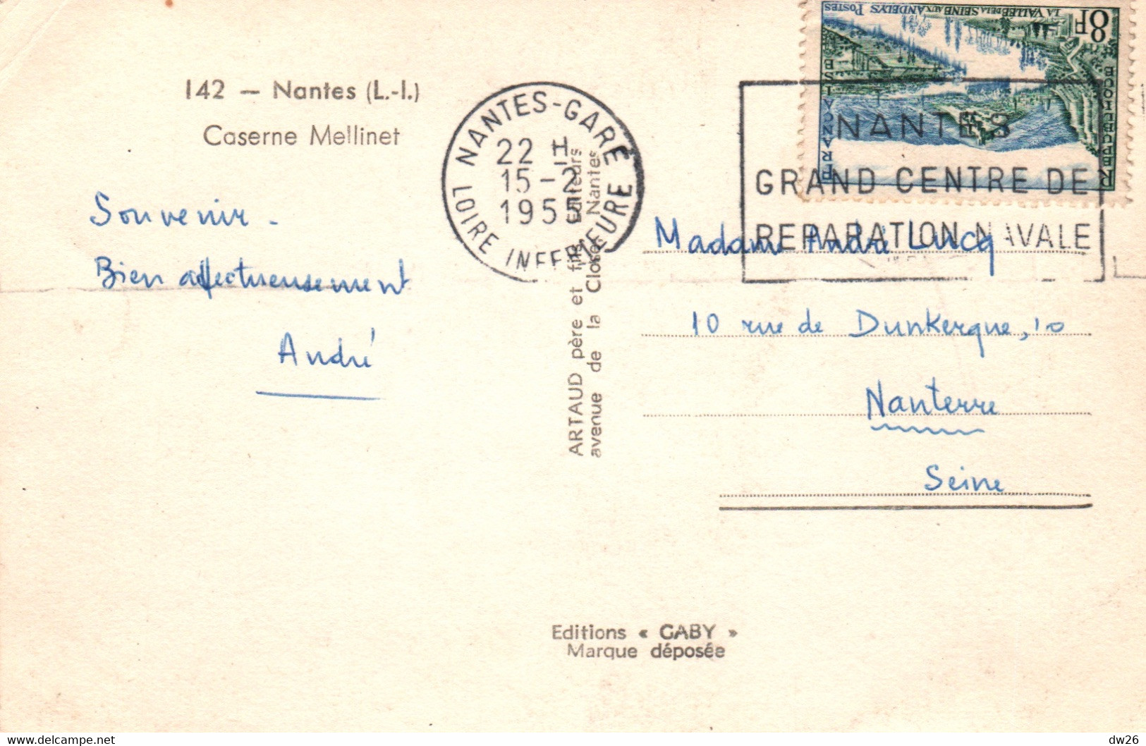 Caserne - Nantes - Quartier Mellinet - Edition Artaud - Carte Gaby N° 142 De 1955 - Barracks