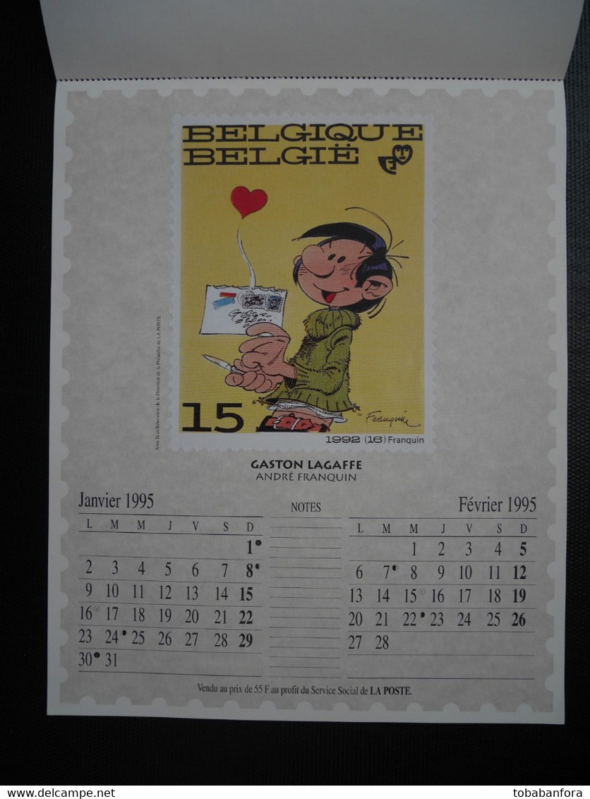 RARE CALENDRIER TINTIN HERGE .LA POSTE BELGIQUE . 1995 . GASTON FRANQUIN . SCHTROUMPF PEYO . BOULE ET BILL ROBA . ... - Andere & Zonder Classificatie